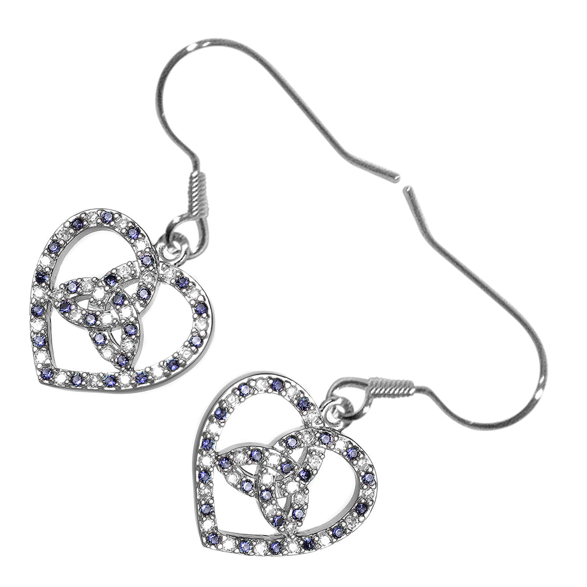 Earrings 18K White Gold Coated Celtic Trinity Knot Inside Heart Ornament with Zircon Stones