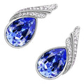 Water Drop Shaped Earrings 925 Sterling Silver Coated Inlay Main Crystal with Diamond Clear Stone Adorned 2 Bands