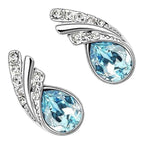 Water Drop Shaped Earrings 925 Sterling Silver Coated Inlay Main Crystal with Diamond Clear Stone Adorned 2 Bands