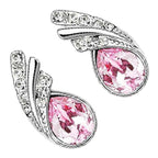Water Drop Shaped Earrings 925 Sterling Silver Coated Inlay Main Crystal with Diamond Clear Stone Adorned 2 Bands
