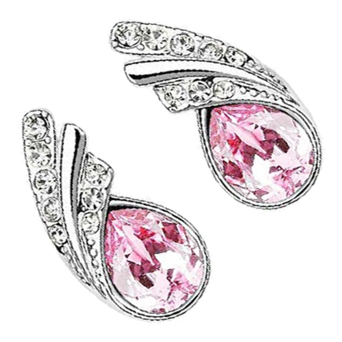Water Drop Shaped Earrings 925 Sterling Silver Coated Inlay Main Crystal with Diamond Clear Stone Adorned 2 Bands