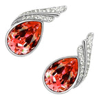 Water Drop Shaped Earrings 925 Sterling Silver Coated Inlay Main Crystal with Diamond Clear Stone Adorned 2 Bands