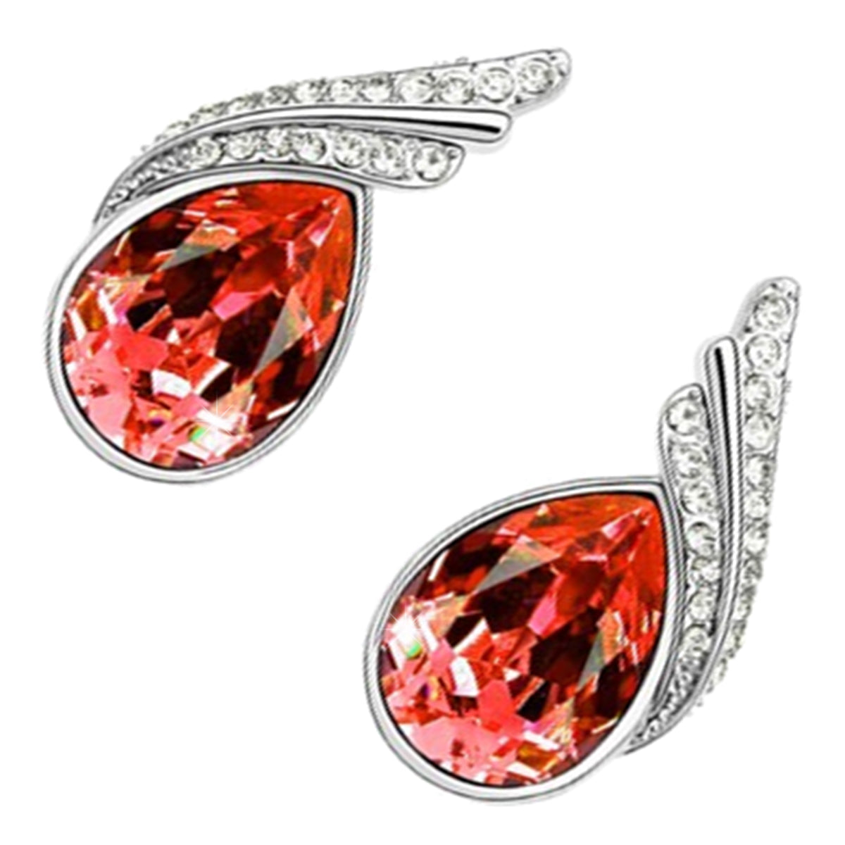 Water Drop Shaped Earrings 925 Sterling Silver Coated Inlay Main Crystal with Diamond Clear Stone Adorned 2 Bands