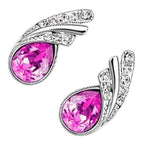 Water Drop Shaped Earrings 925 Sterling Silver Coated Inlay Main Crystal with Diamond Clear Stone Adorned 2 Bands
