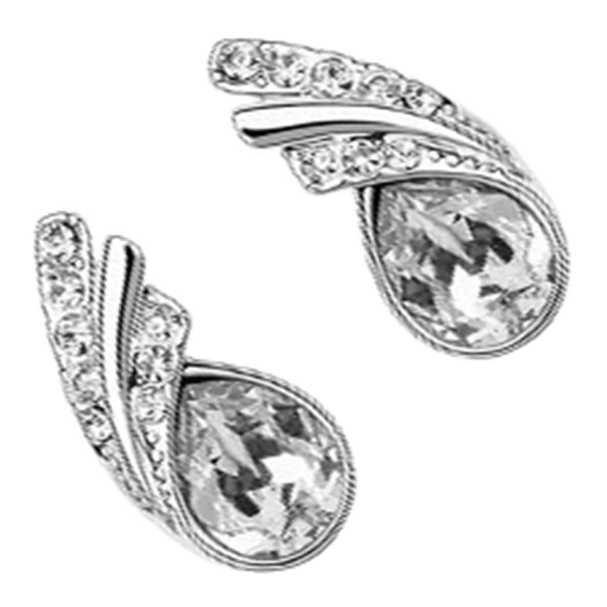 Water Drop Shaped Earrings 925 Sterling Silver Coated Inlay Main Crystal with Diamond Clear Stone Adorned 2 Bands