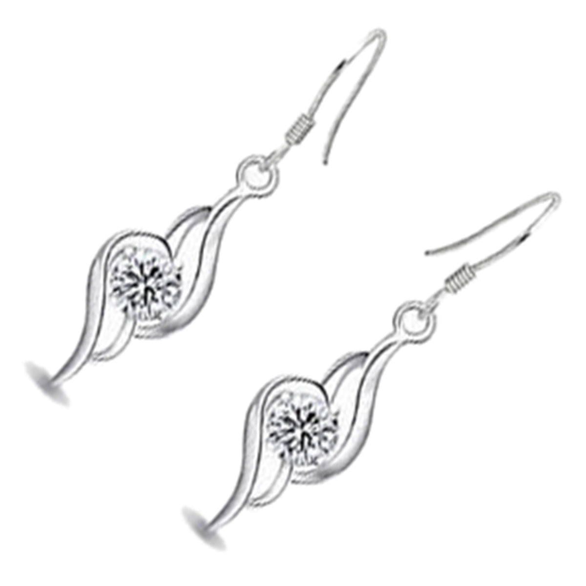 Drop Earrings 925 Sterling Silver Coated Double Spiral Design with AAA Zirconia Crystal Inline