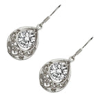 Vintage Filigree Drop Earrings 925 Sterling Silver Coated Round Zircon Stone Within Teardrop