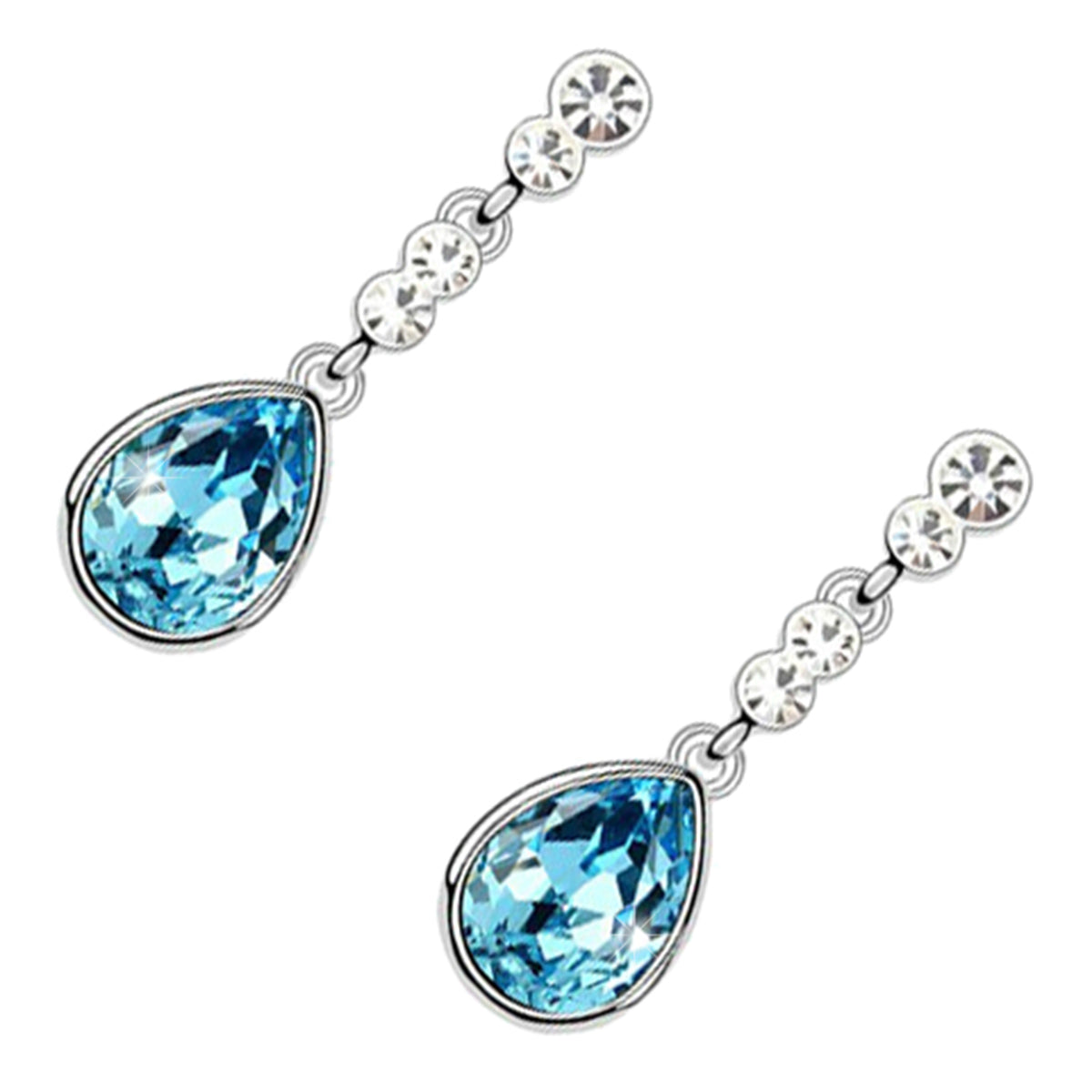 Sparkling Teardrop Drop Earrings 925 Sterling Silver Coated with Crystal on Chain Graced with White Stones