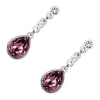 Sparkling Teardrop Drop Earrings 925 Sterling Silver Coated with Crystal on Chain Graced with White Stones