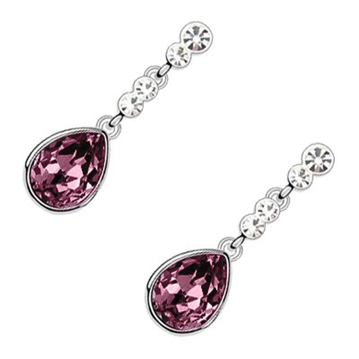 Sparkling Teardrop Drop Earrings 925 Sterling Silver Coated with Crystal on Chain Graced with White Stones