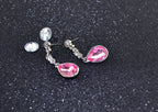 Sparkling Teardrop Drop Earrings 925 Sterling Silver Coated with Crystal on Chain Graced with White Stones - Amethyst Rose