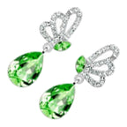 Dangle Earrings 925 Sterling Silver Coated Teardrop with Sparkling Crystal and Butterfly Adorned with White Stones - Emerald Green