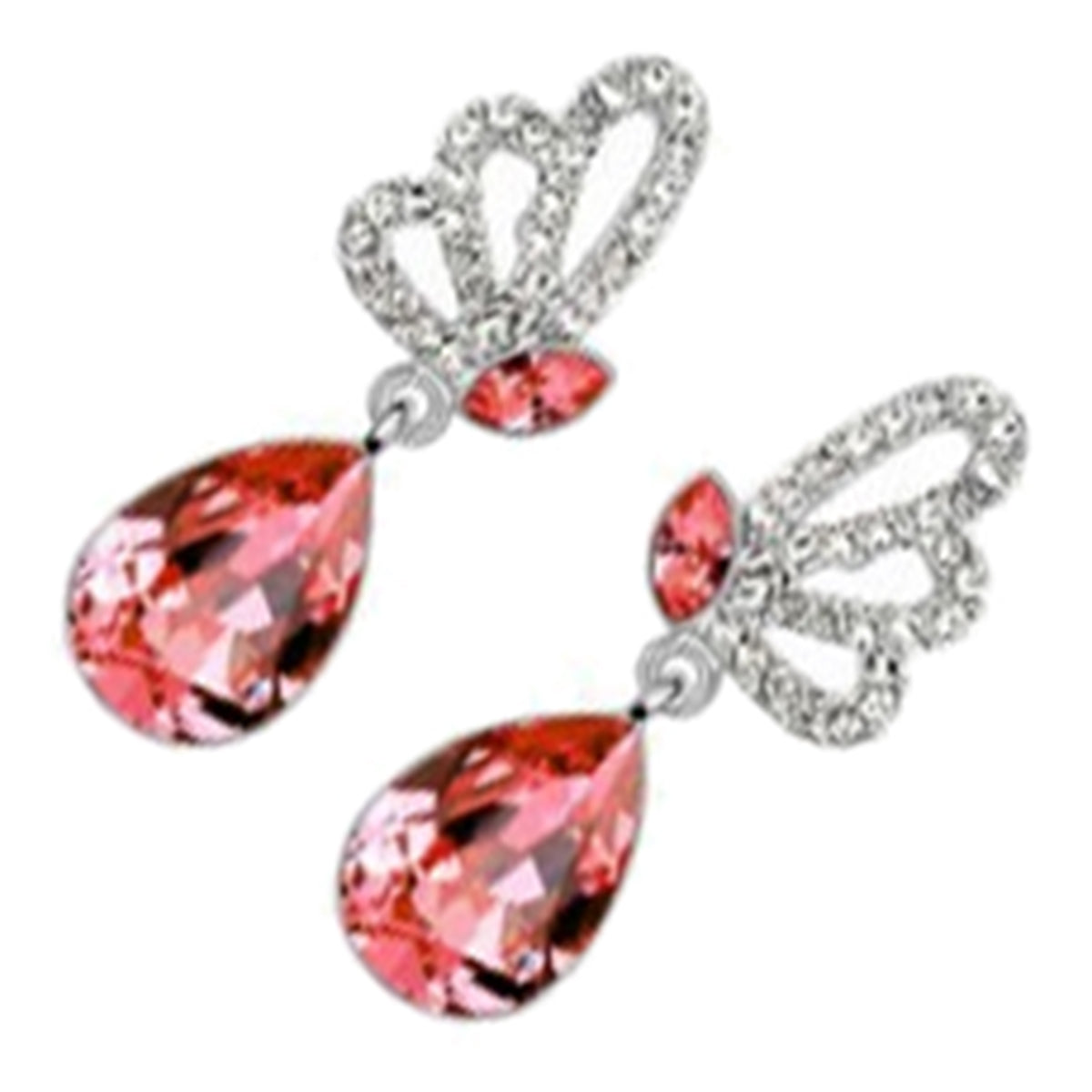 Dangle Earrings 925 Sterling Silver Coated Teardrop with Sparkling Crystal and Butterfly Adorned with White Stones