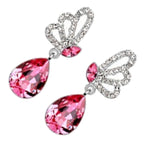 Dangle Earrings 925 Sterling Silver Coated Teardrop with Sparkling Crystal and Butterfly Adorned with White Stones