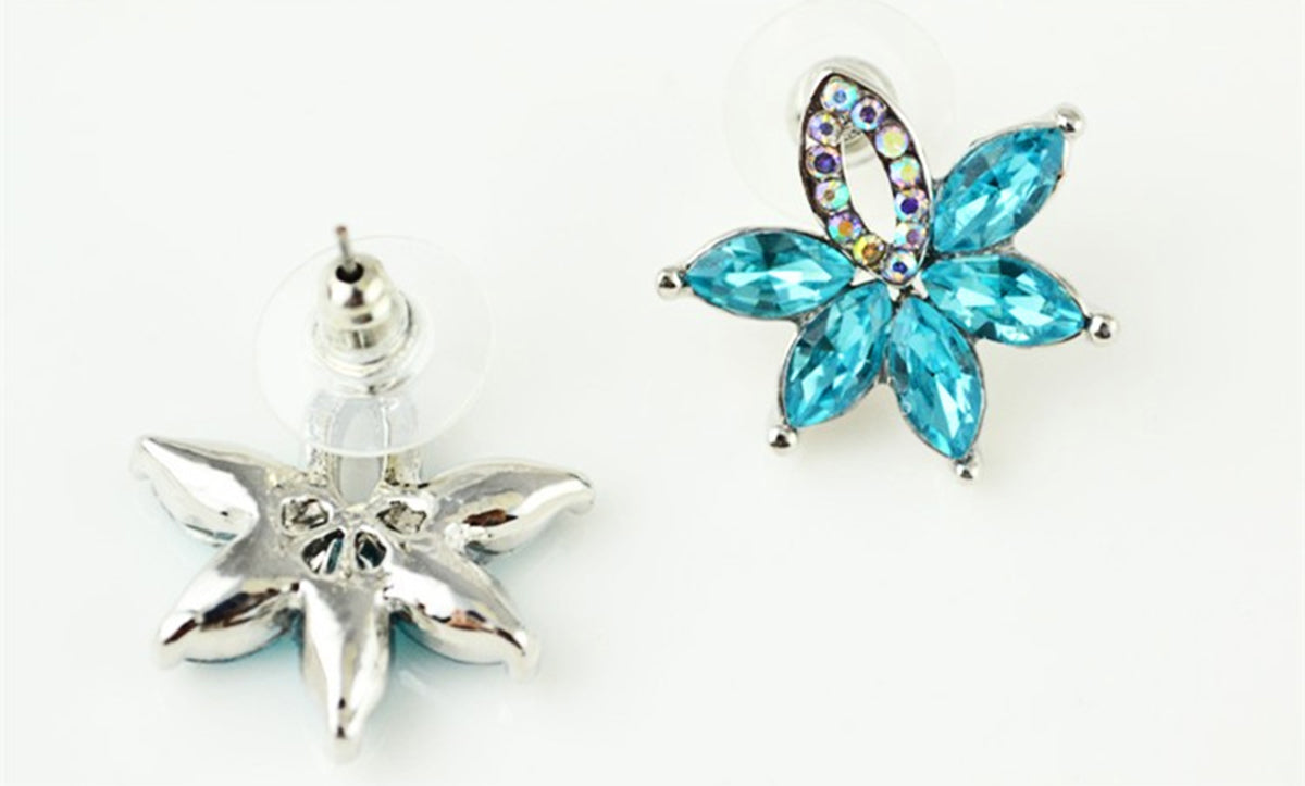 Sparkling Crystal Fruit Earrings 925 Sterling Silver Coated - Aquamarine Sea Blue