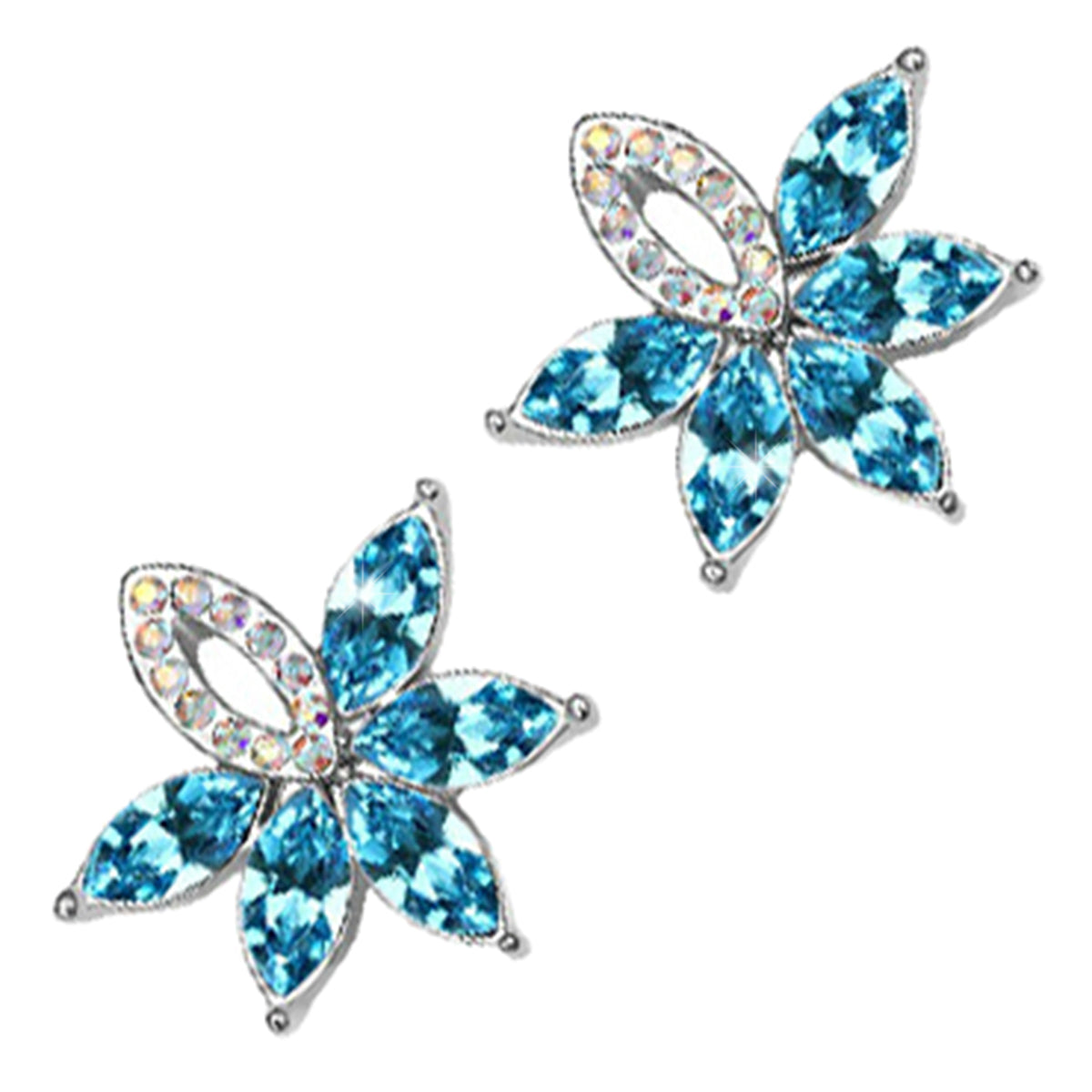 Sparkling Crystal Fruit Earrings 925 Sterling Silver Coated - Aquamarine Sea Blue