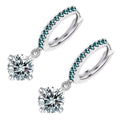 Classic Ladies Hoop Earrings 925 Sterling Silver Coated Round Sparkling Crystal Pendant on Circle with White Stones
