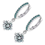 Classic Ladies Hoop Earrings 925 Sterling Silver Coated Round Sparkling Crystal Pendant on Circle with White Stones