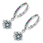 Classic Ladies Hoop Earrings 925 Sterling Silver Coated Round Sparkling Crystal Pendant on Circle with White Stones