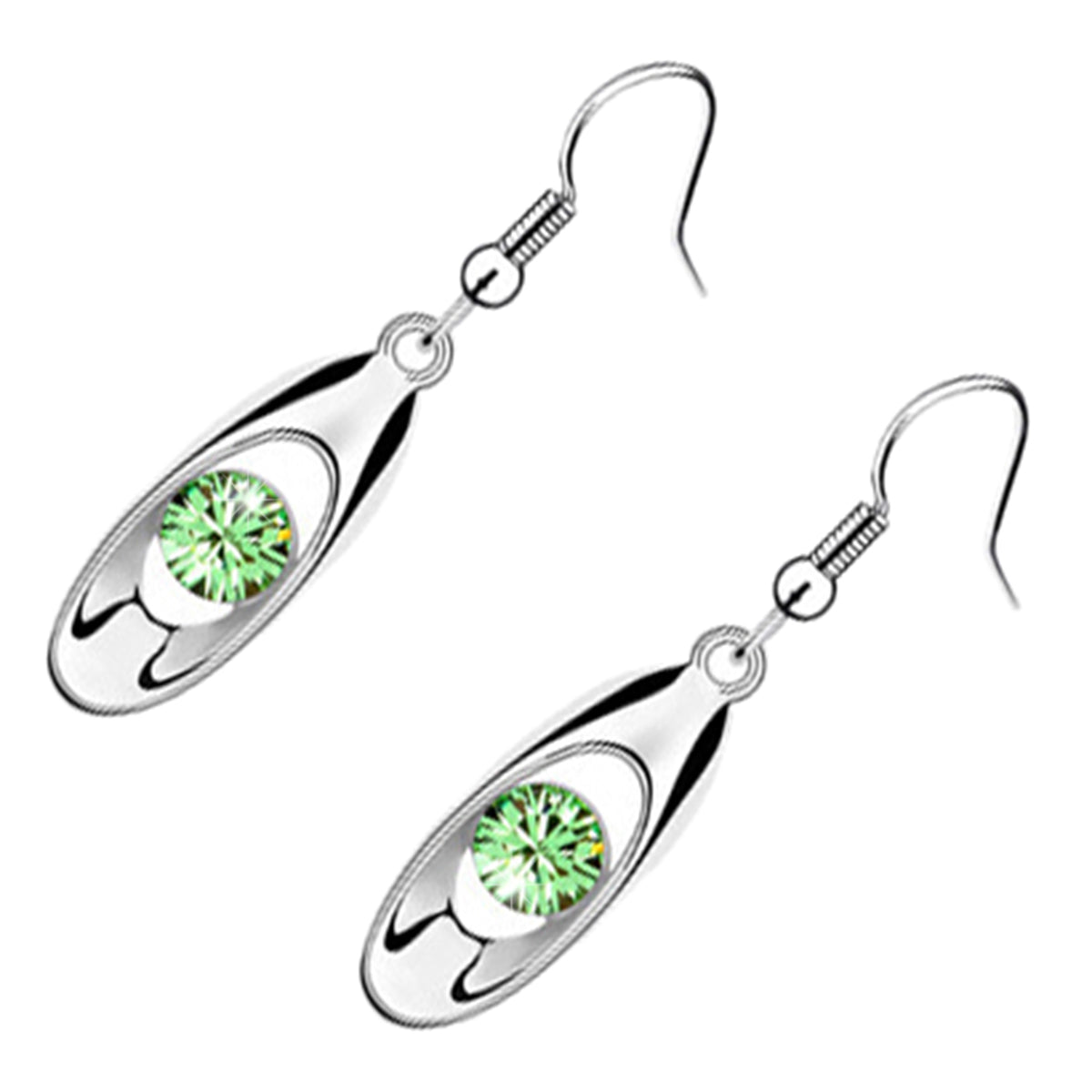 Oval Shaped Drop Earrings 925 Sterling Silver Coated Round Sparkling Crystal Inside