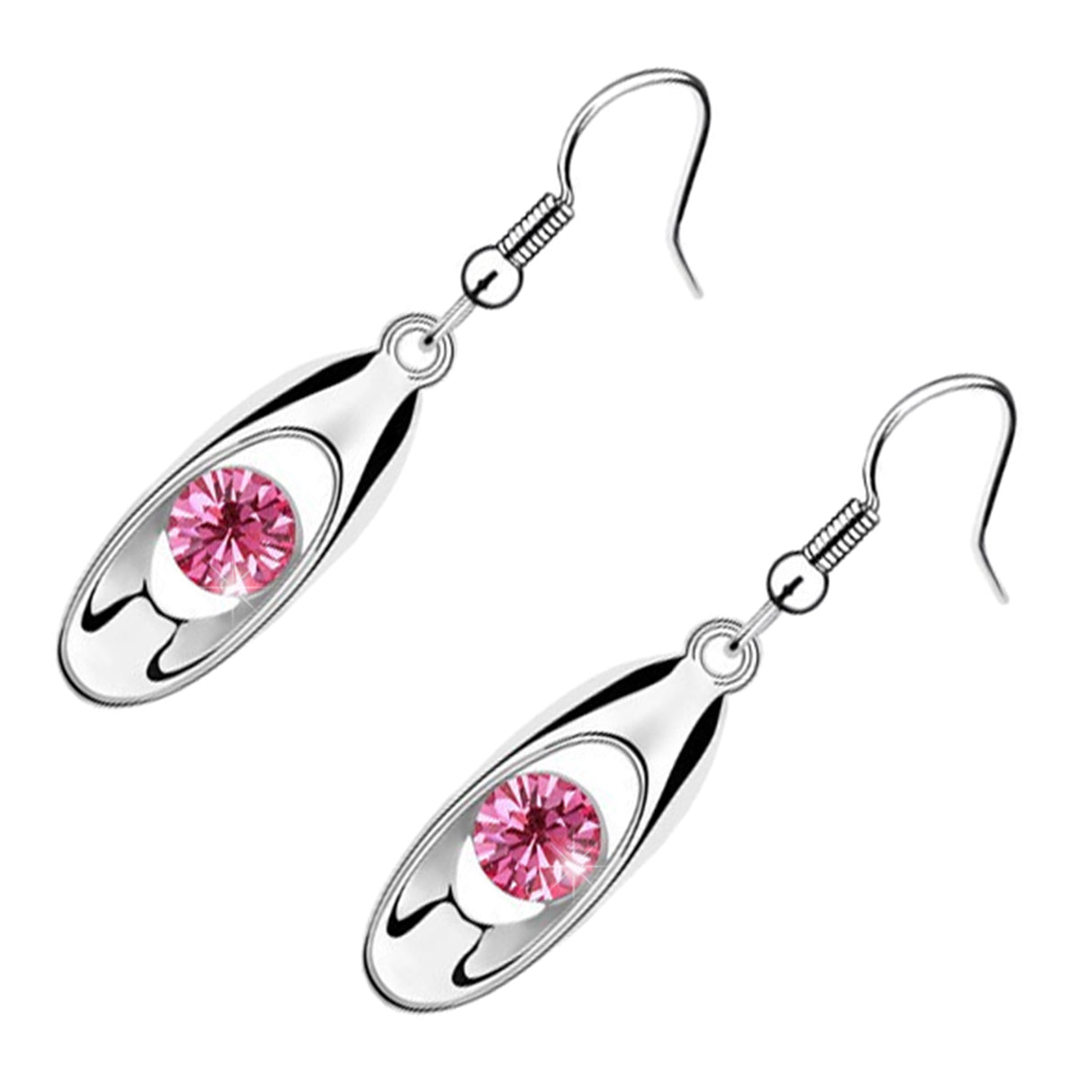 Oval Shaped Drop Earrings 925 Sterling Silver Coated Round Sparkling Crystal Inside