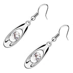 Oval Shaped Drop Earrings 925 Sterling Silver Coated Round Sparkling Crystal Inside