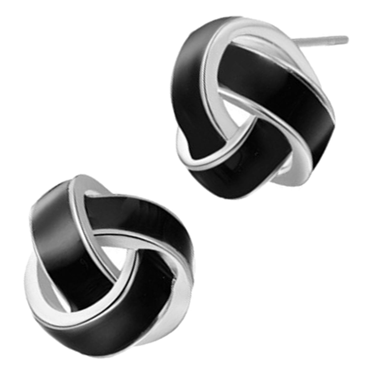 Earrings 925 Sterling Silver Coated Knot with Stripe