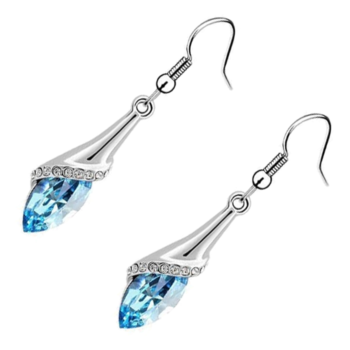 Drop Earrings 925 Sterling Silver Coated Flower Design Paved with Brilliant White Stones and Oval Berry Crystal
