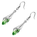 Drop Earrings 925 Sterling Silver Coated Flower Design Paved with Brilliant White Stones and Oval Berry Crystal