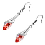 Drop Earrings 925 Sterling Silver Coated Flower Design Paved with Brilliant White Stones and Oval Berry Crystal