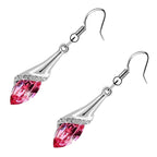 Drop Earrings 925 Sterling Silver Coated Flower Design Paved with Brilliant White Stones and Oval Berry Crystal
