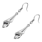 Drop Earrings 925 Sterling Silver Coated Flower Design Paved with Brilliant White Stones and Oval Berry Crystal