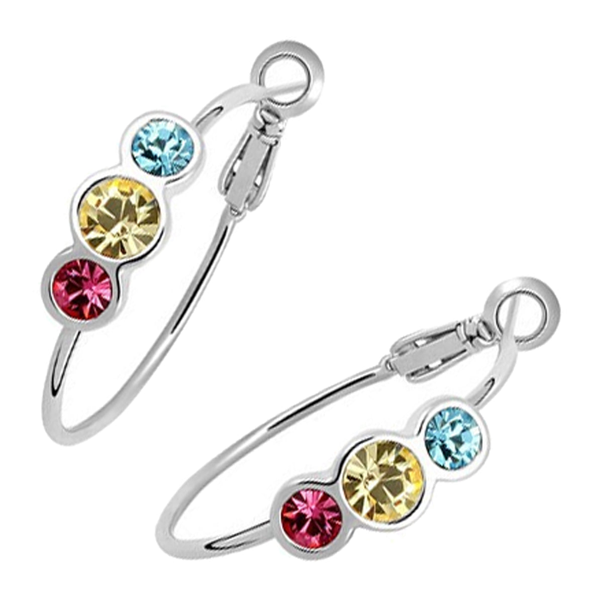 Brilliant Stones Hoop Earrings 925 Sterling Silver Coated
