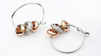 Charm Hoop Earrings 925 Sterling Silver Coated with 3 Precious Metal Coated Beads - Gold