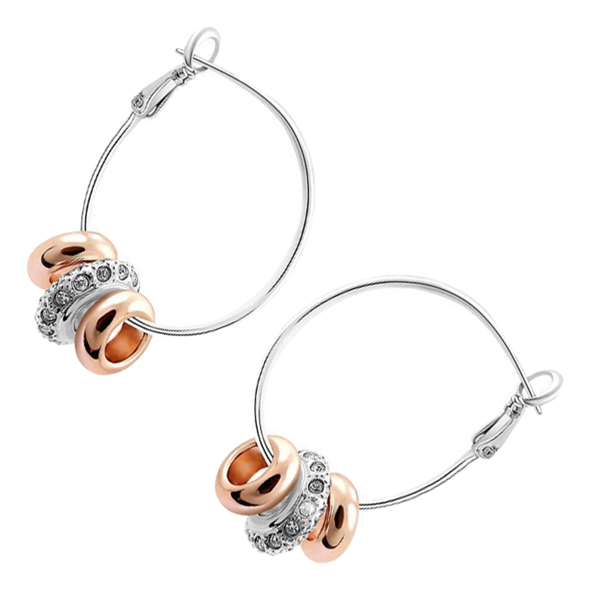 Charm Hoop Earrings 925 Sterling Silver Coated with 3 Precious Metal Coated Beads