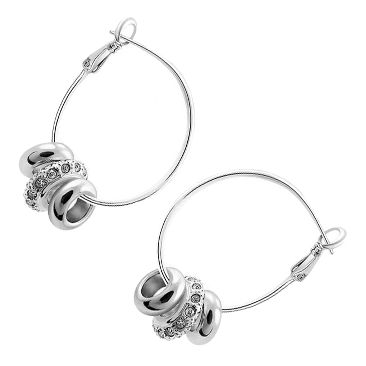 Charm Hoop Earrings 925 Sterling Silver Coated with 3 Precious Metal Coated Beads