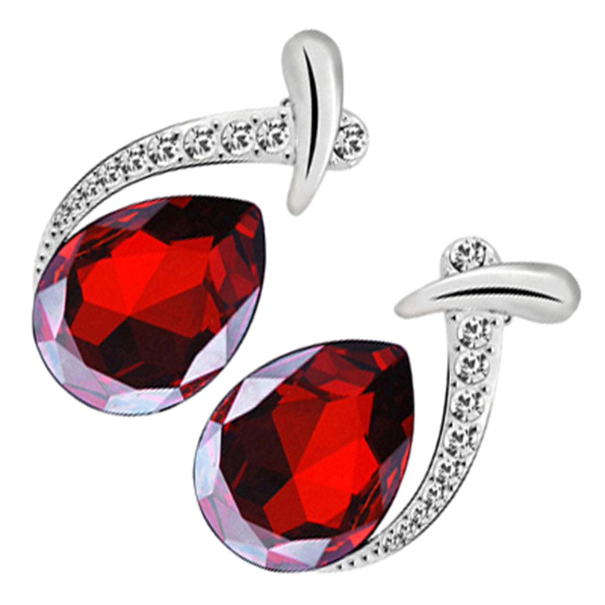Water Drop Earrings 925 Sterling Silver Coated with Sparkling Crystal Under Band Paved with Stones
