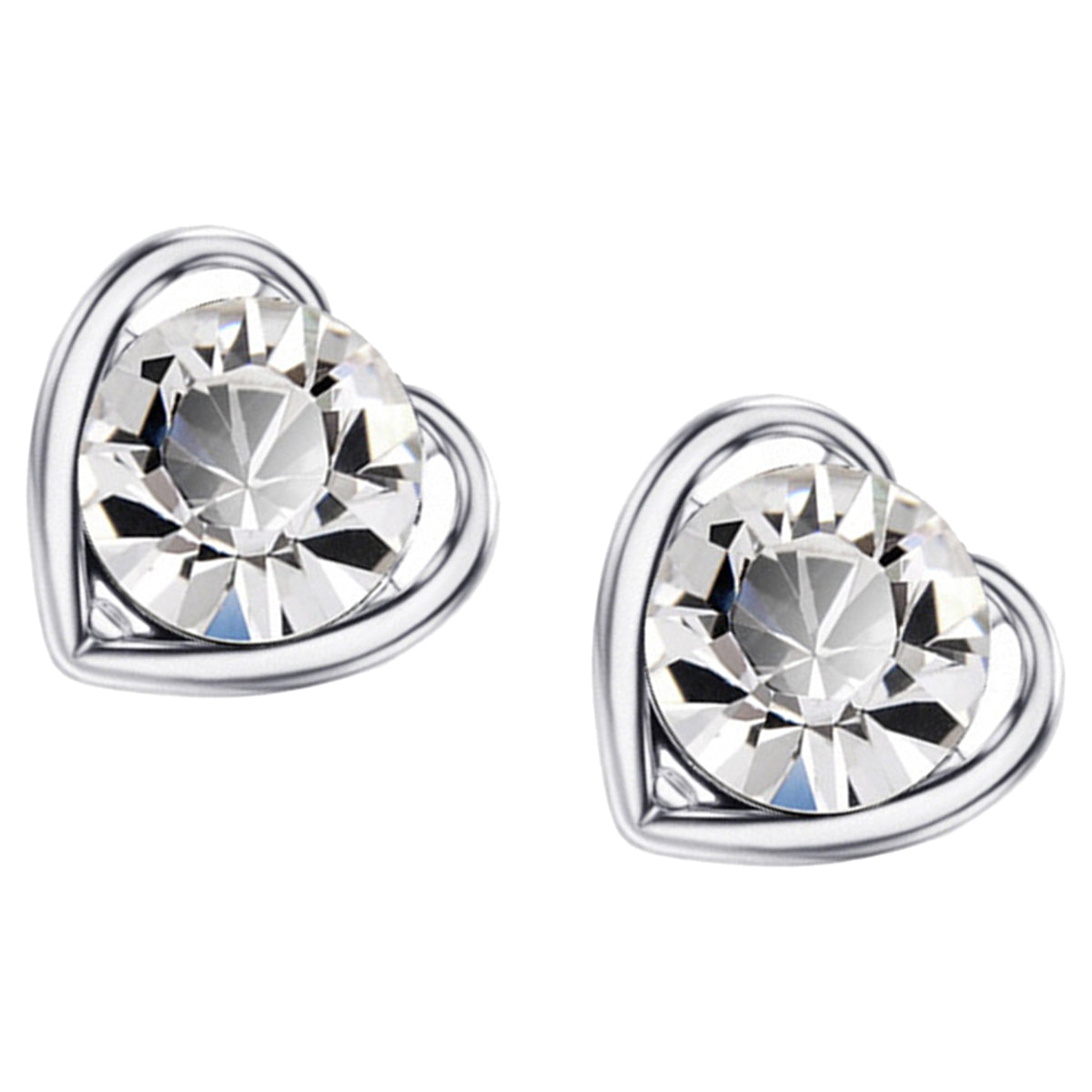 Heart Framing Earrings 925 Sterling Silver Coated Round Cut Crystal