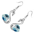 Swan Bird Earrings 925 Sterling Silver Coated with Heart Shaped Stone Wings
