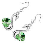 Swan Bird Earrings 925 Sterling Silver Coated with Heart Shaped Stone Wings