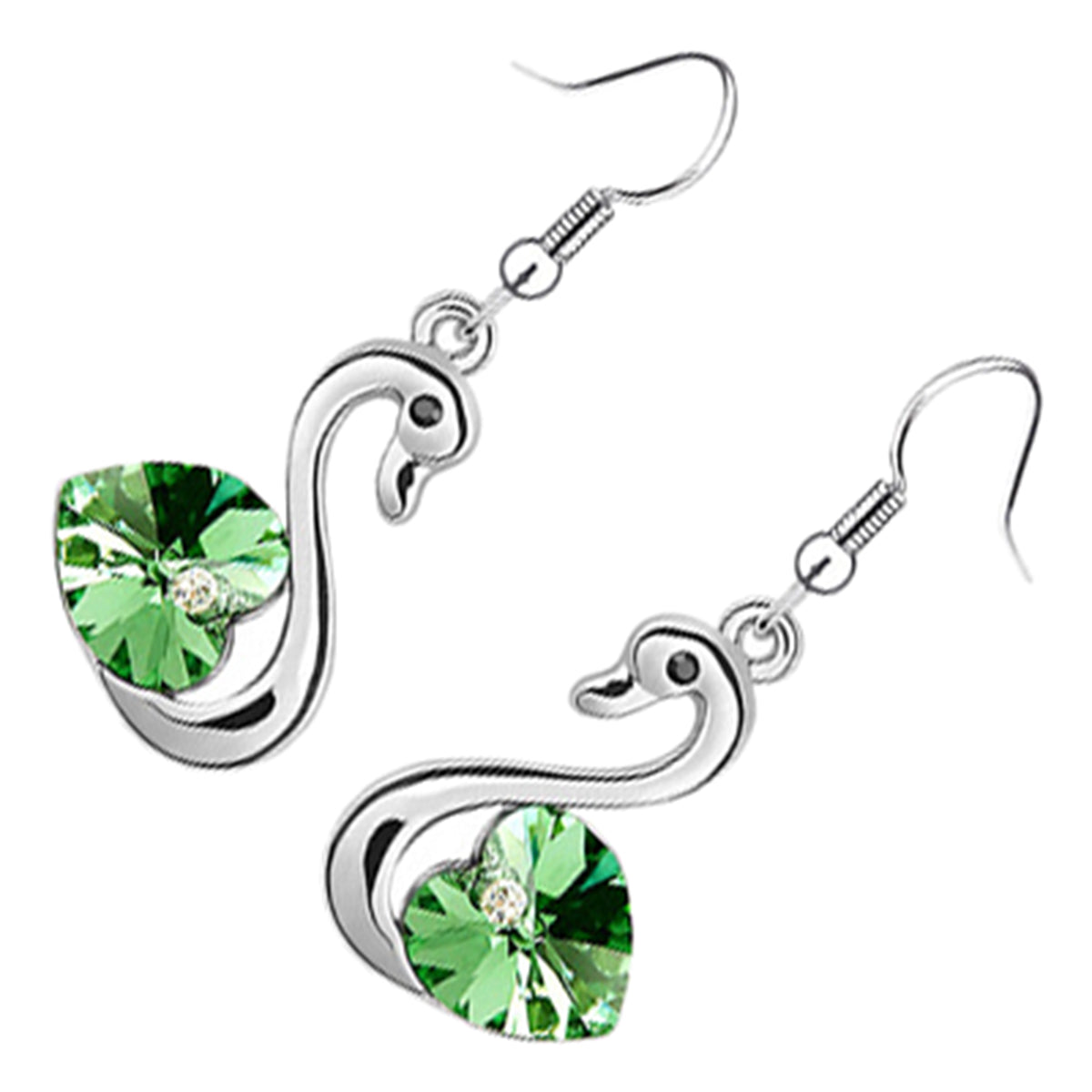 Swan Bird Earrings 925 Sterling Silver Coated with Heart Shaped Stone Wings