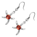 Starfish Earrings 925 Sterling Silver Coated Adorned with Stone in Central Disc and Paved with Crystals Alongside Arms