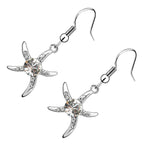 Starfish Earrings 925 Sterling Silver Coated Adorned with Stone in Central Disc and Paved with Crystals Alongside Arms