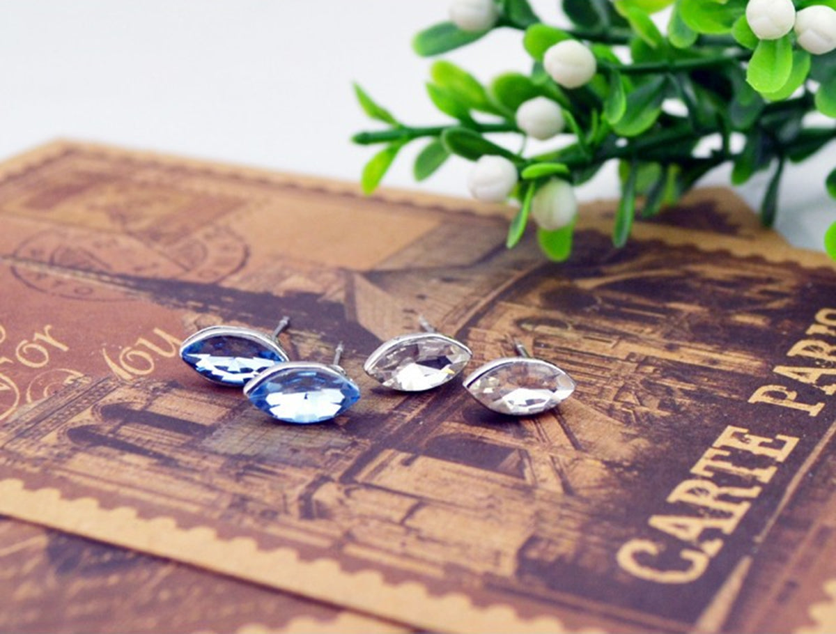 925 Sterling Silver Coated Oval Cut Stone Earrings - Topaz Blue