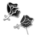 925 Sterling Silver Coated Rose Flower Stud Earrings Adorned with 2 White Stones