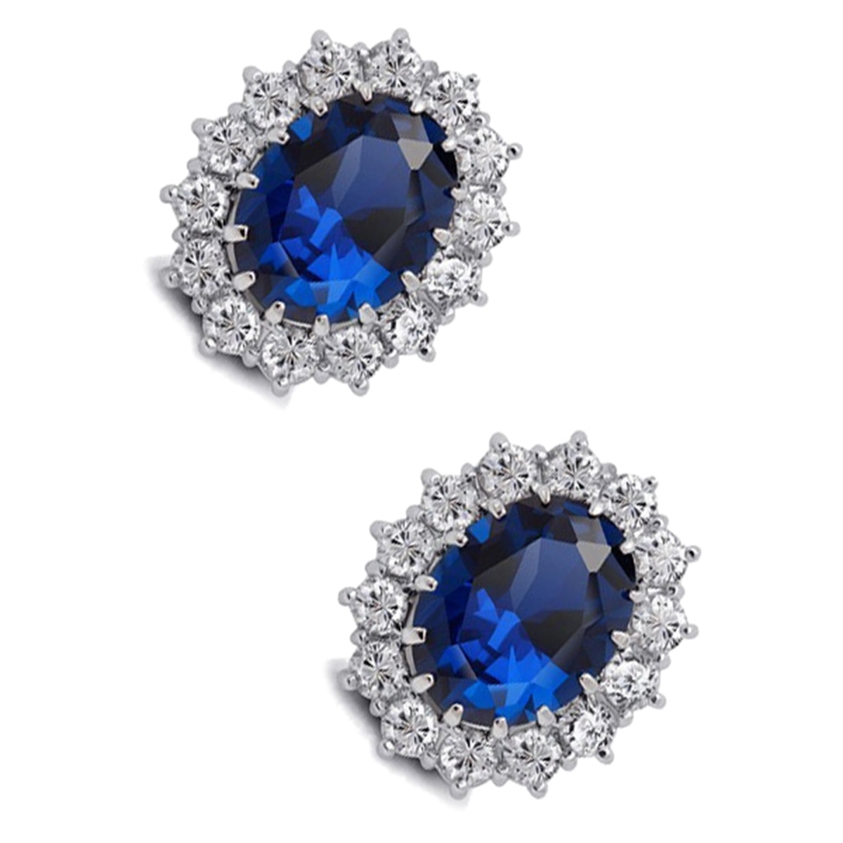 925 Sterling Silver Coated Oval Crystal Flower Earrings Adorned with White Stones