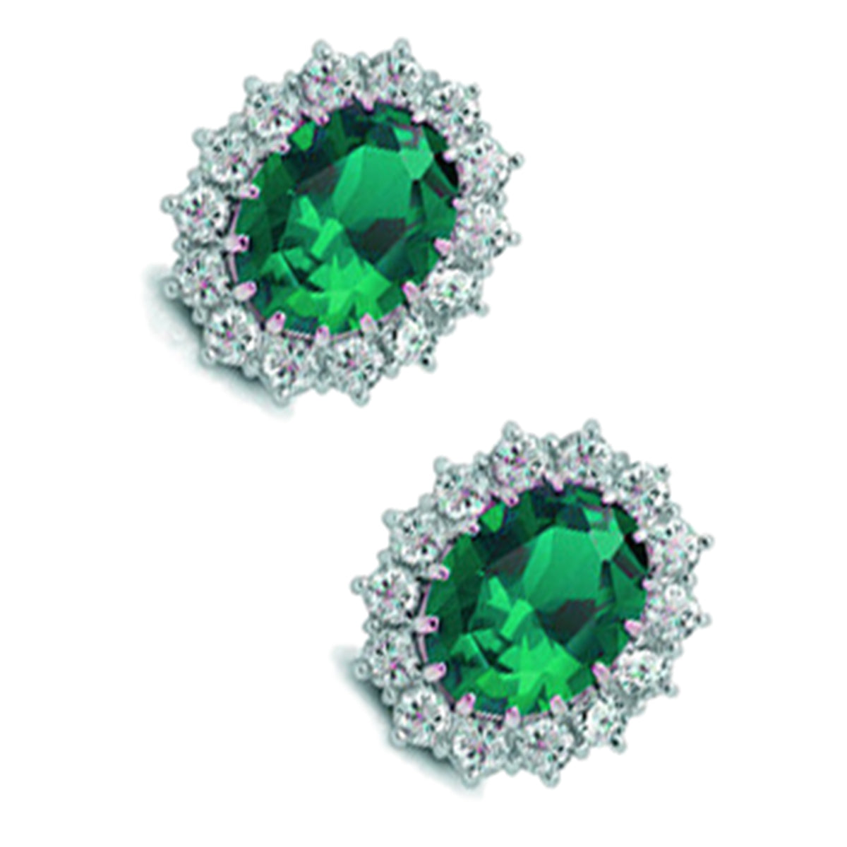 925 Sterling Silver Coated Oval Crystal Flower Earrings Adorned with White Stones