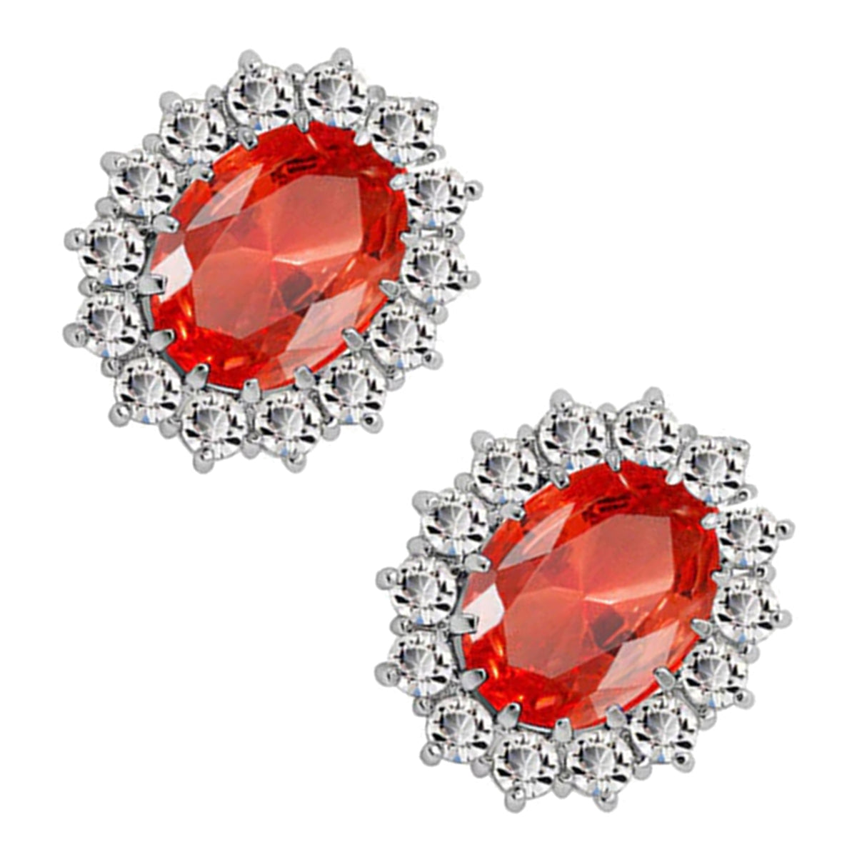 925 Sterling Silver Coated Oval Crystal Flower Earrings Adorned with White Stones