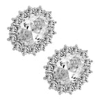 925 Sterling Silver Coated Oval Crystal Flower Earrings Adorned with White Stones