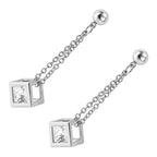 Unique Long Dangle Earrings Precious Metal Coated Round Cut Clear CZ Stone Inside Cube